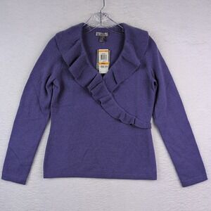 NWT Charter Club Cashmere Sweater Women's Small V-Neck Ruffle Amethyst
